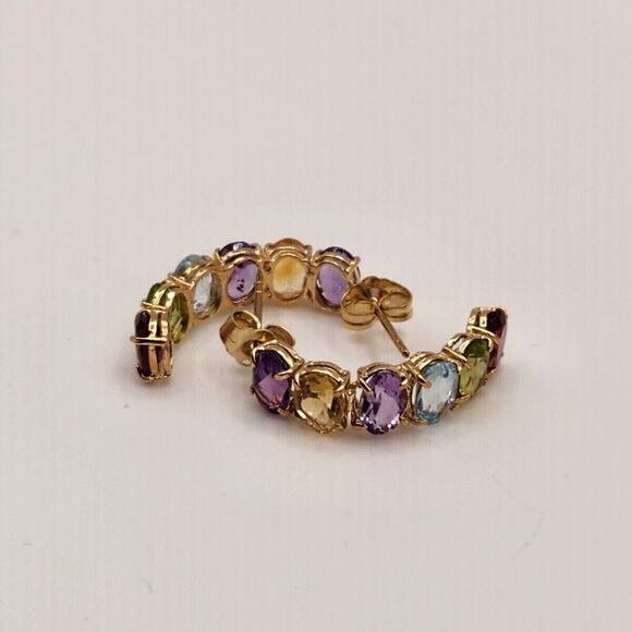 Fashion 14k Yellow Gold Natural Mix Stones Stud Earrings - Picture 3 of 8